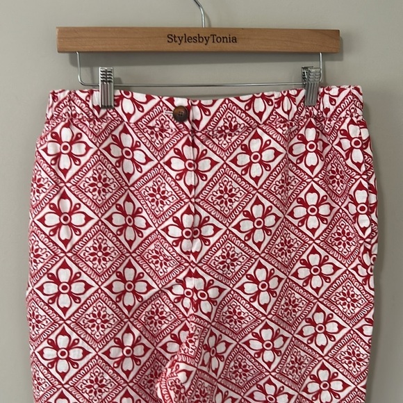 BODEN PULL ON LINEN TROUSER Pant Poinsettia Red Block Pome Mid Rise Sz 10 - Picture 4 of 16